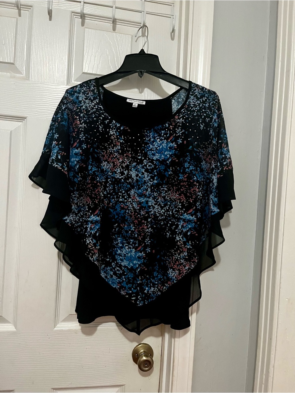 Notations Black Floral Layered Flutter Sleeve Blouse